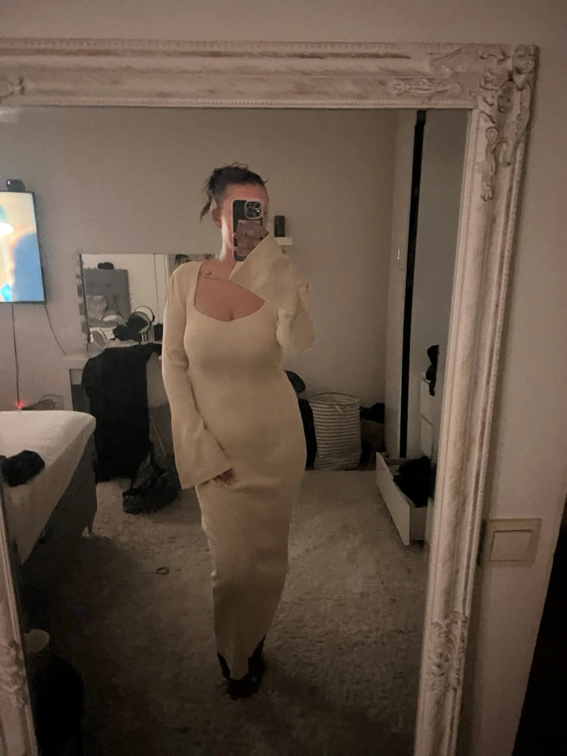 Beige ribbad långklänning Adoore - 2