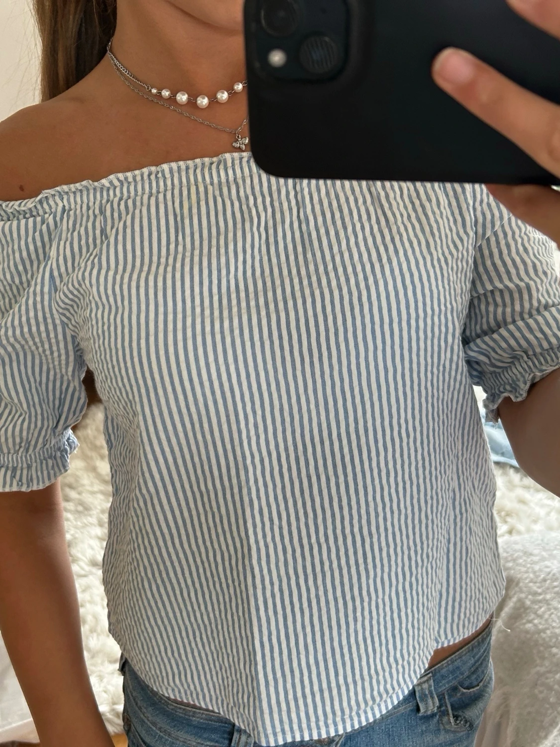 Randig off shoulder topp - 1