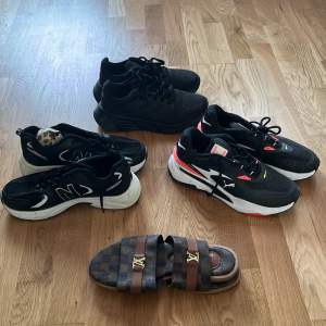 Säljer mina sneakers skor  svarta adidas skor använda två gg storlek 39 puma använd 2 gg storlek 39 new balance helt nya storlek 40 små i storleken och Louis Sandaler storlek 40  FÖR PRIS SKRIV DM