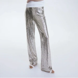 Glitter byxor - Jättefina nästan helt oanvända paljett/glitterbyxor🧡i storlek S som är slutsåld på hm! Skulle säga att de är en blandning av beige/silver 