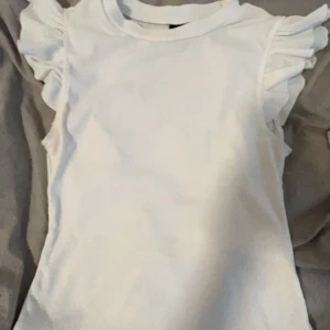 Volang tröja  - Säljer denna volang tröjan som är jätte fin till sommaren!! Säljer den pågrund av att jag inte använder den längre!! Bra skick (katt och hund i hemmet)