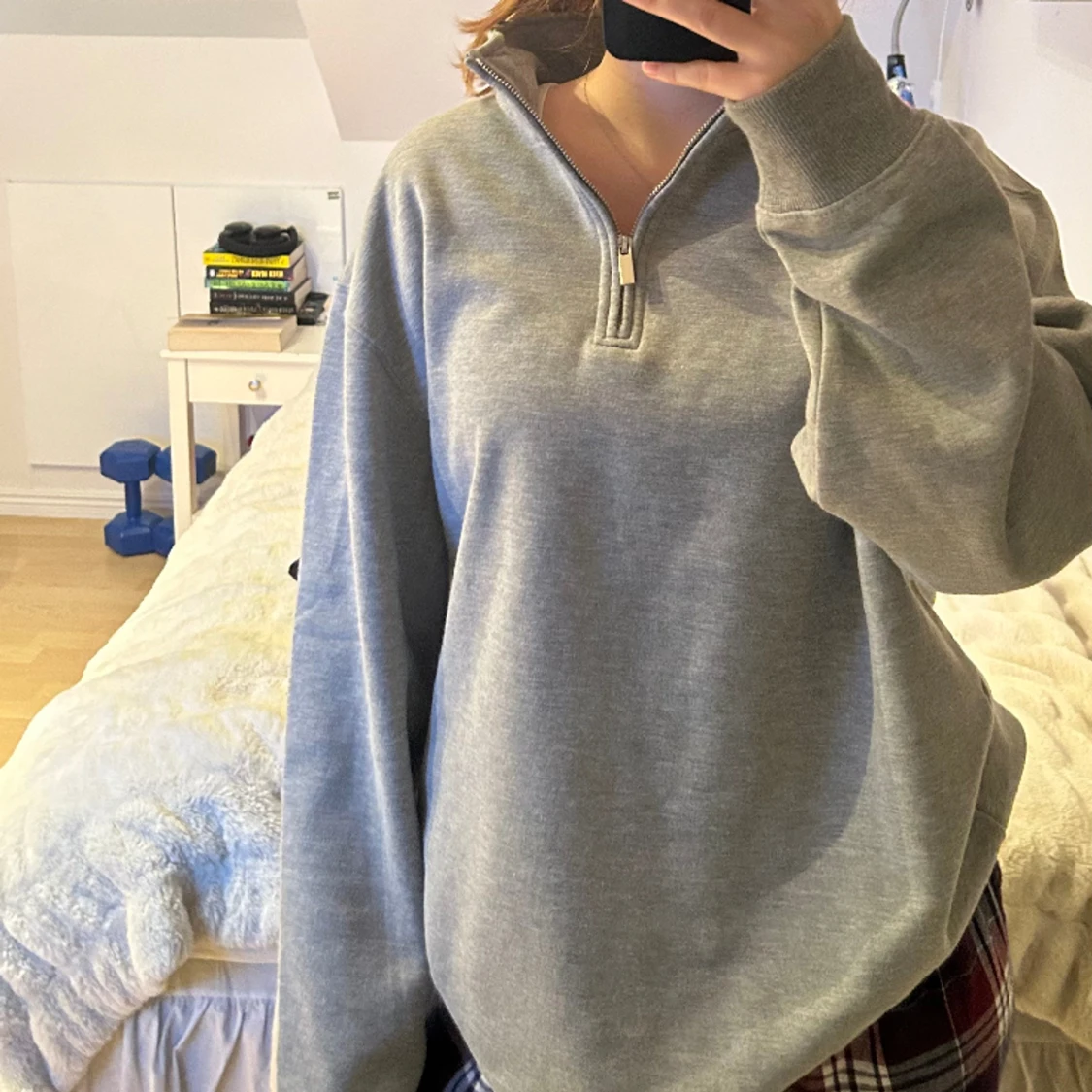 Grå halv-zip hoodie/tröja