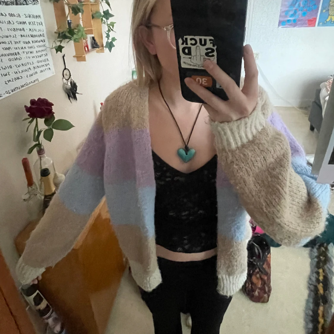 Randig stickad kofta - 90