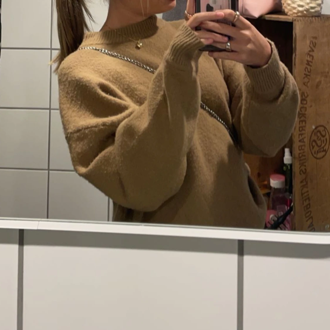 Beige/brun stickad tröja - 90