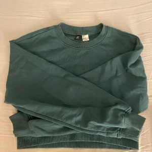 Croppad grön tjocktröja - Säljer denna jättesnygga croppade tjocktröjan från H&M, används inte längre och är i bra skick. Den är i storlek XXS men passar för XS med. OBS! Tvättar alltid plaggen innan jag skickar iväg dom.