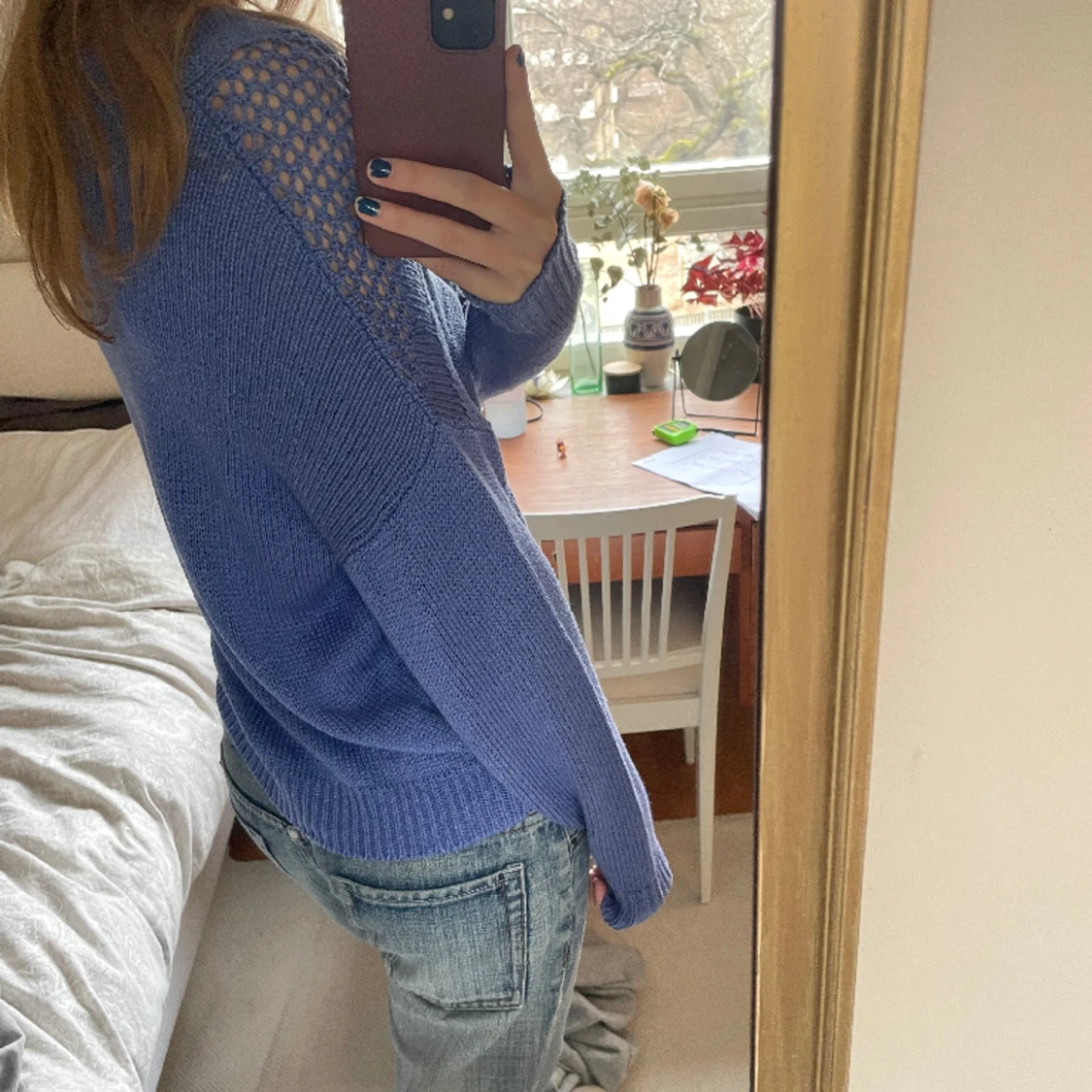 Unik blå stickad tröja - 91