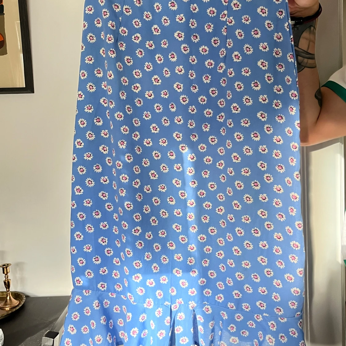 Blå blommig kjol - 90