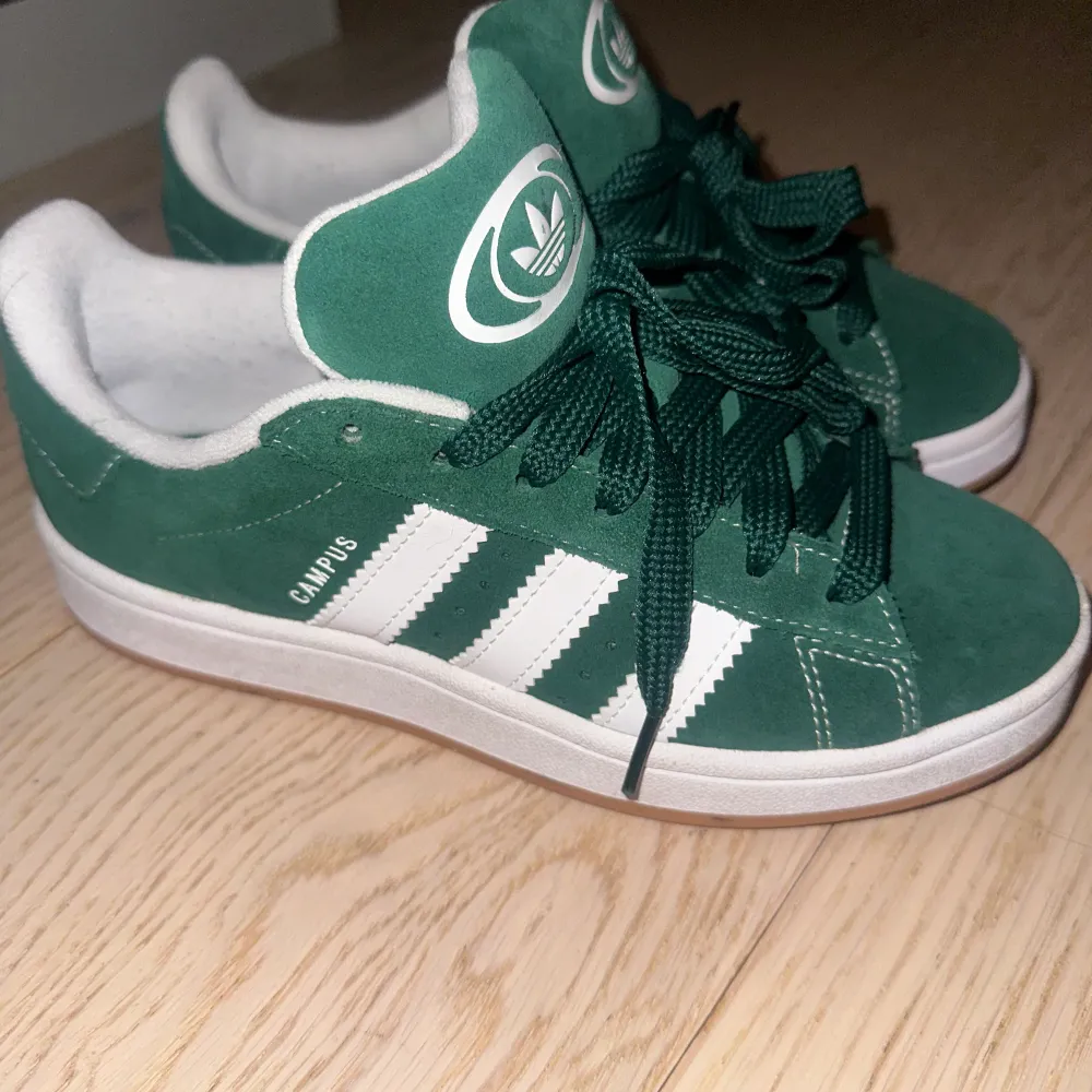 Jag säljer mina helt nya gröna Adidas campus 00s som jag köpte i Spanien på adidas, jag säljer dessa för att jag är hemma i Sverige nu och skorna är försmå och jag kan ej lämna tillbaka. Använda 1 gång och vita snören medföljer🙌. Skor.