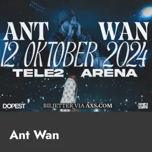 2 biljetter till Antwan 30 september Ståplats främre raden Biljetterna kan skickas digitalt med StockholmLive appen 💞 (mer info skicka meddelande