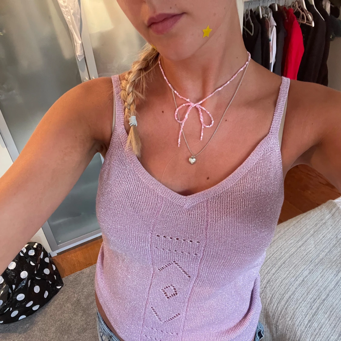 Rosa glittrigt stickat linne - 90