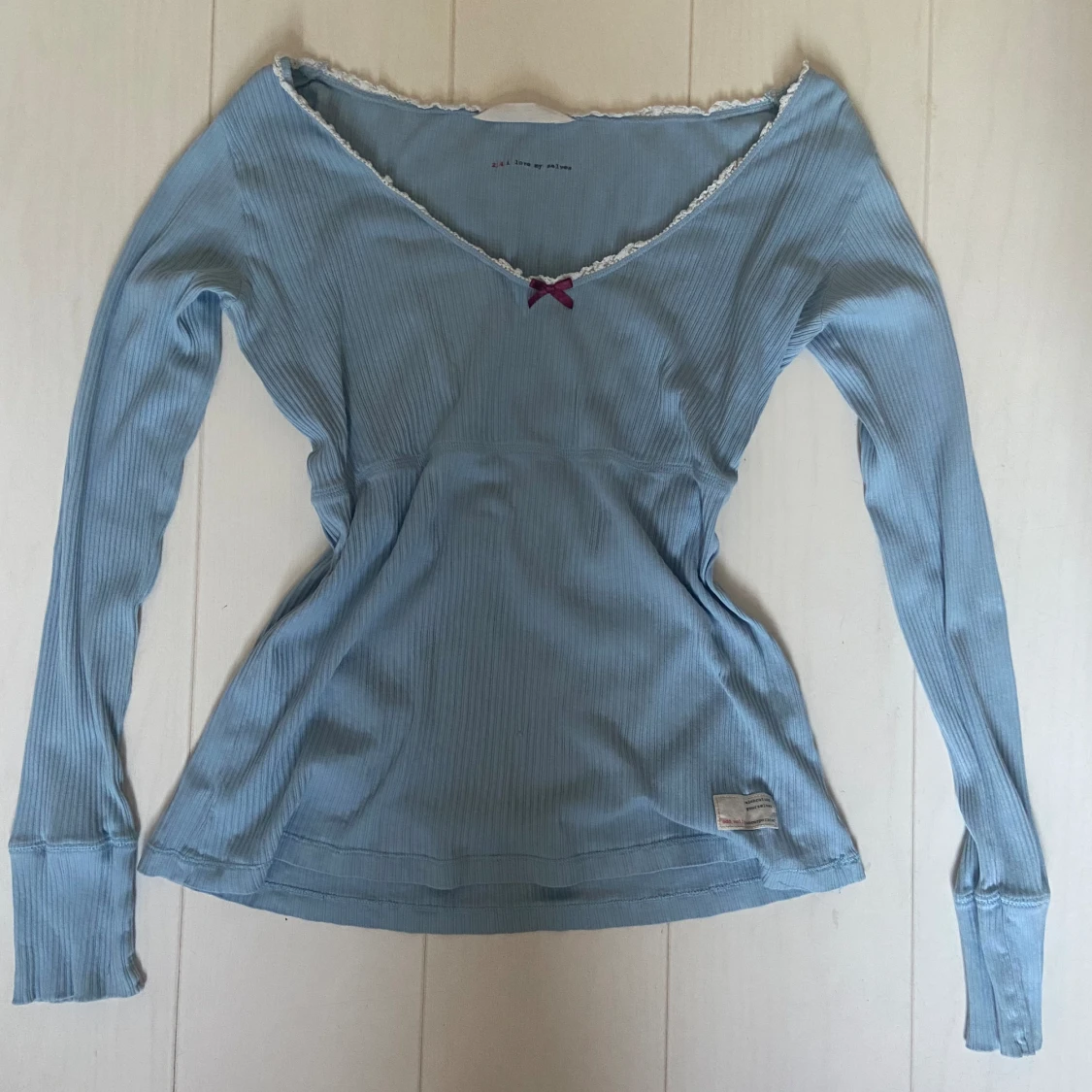 Vintage Odd Molly tröja ljusblå, med rosett och spets