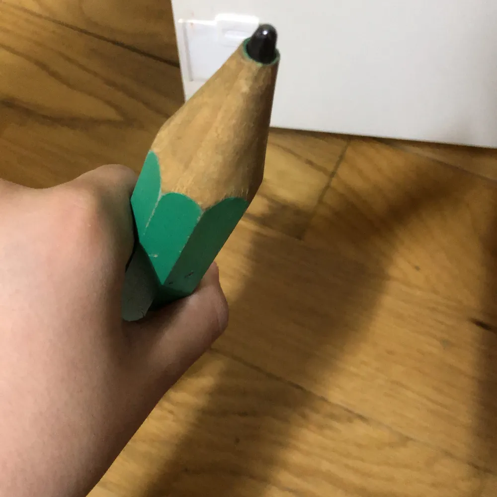 En stor penna den skriver och den tar inte slut den är grön . Övrigt.