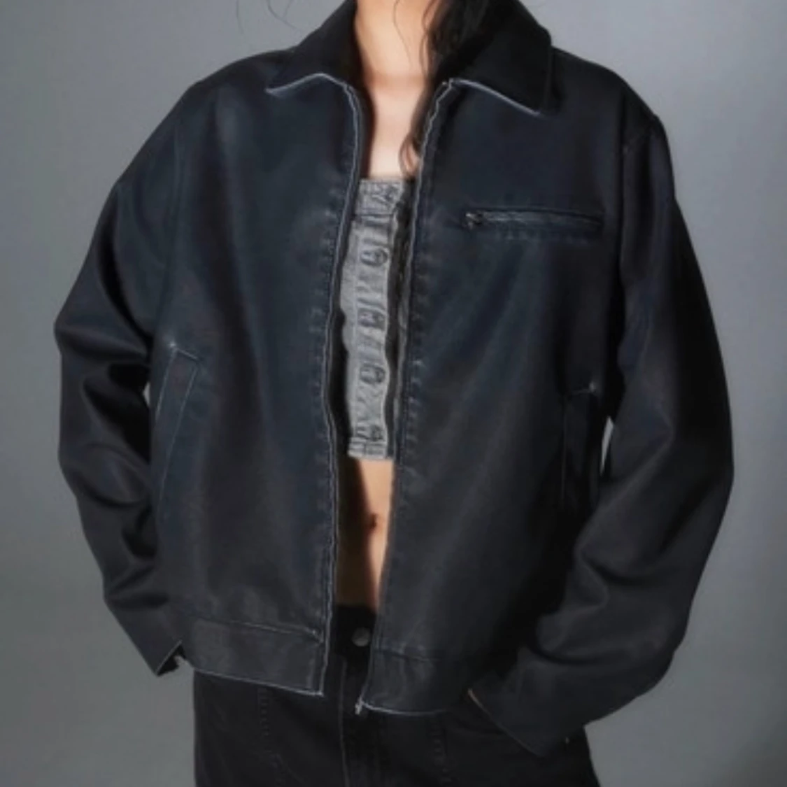 Grå skinnjacka  - 90