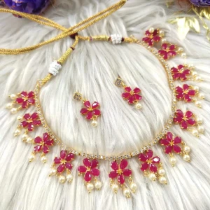 Beautiful Flower Design Stone Necklace with Earrings  - Very beautiful necklace set with matching earrings 