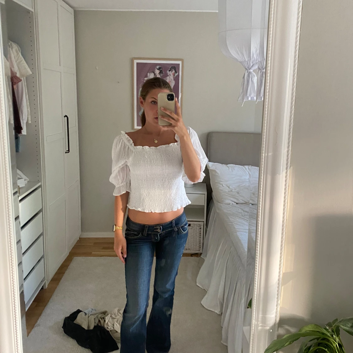 Vit off-shoulder topp - 90