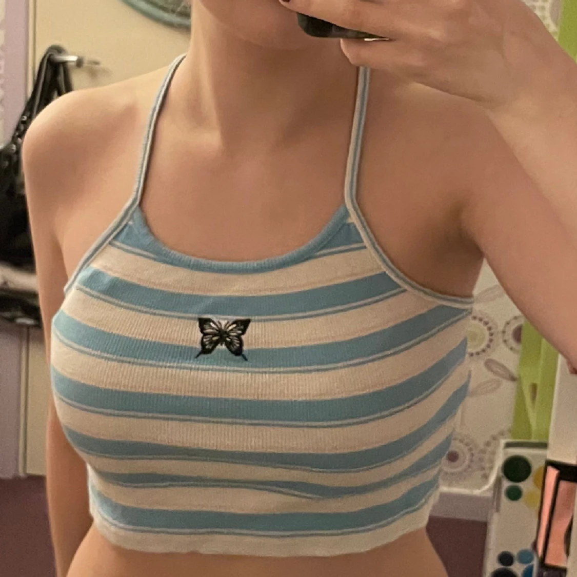 Ljusblå randig topp