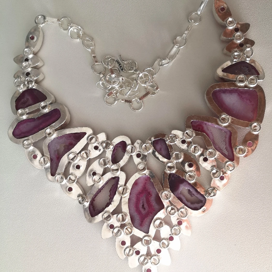 Solar Agate/Pink Topaz silver plated big necklace - 91