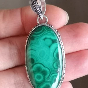 Malachite silver plated pendant - Stone 18x35 mm