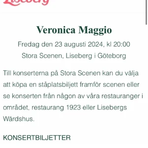 (SÖKER) 1 Veronica Maggio biljet - Finns det någon som har 1 Veronica Maggio biljet till den 23 Agusti i Liseberg🙏🙏🙏Priset kan diskuteras🙏