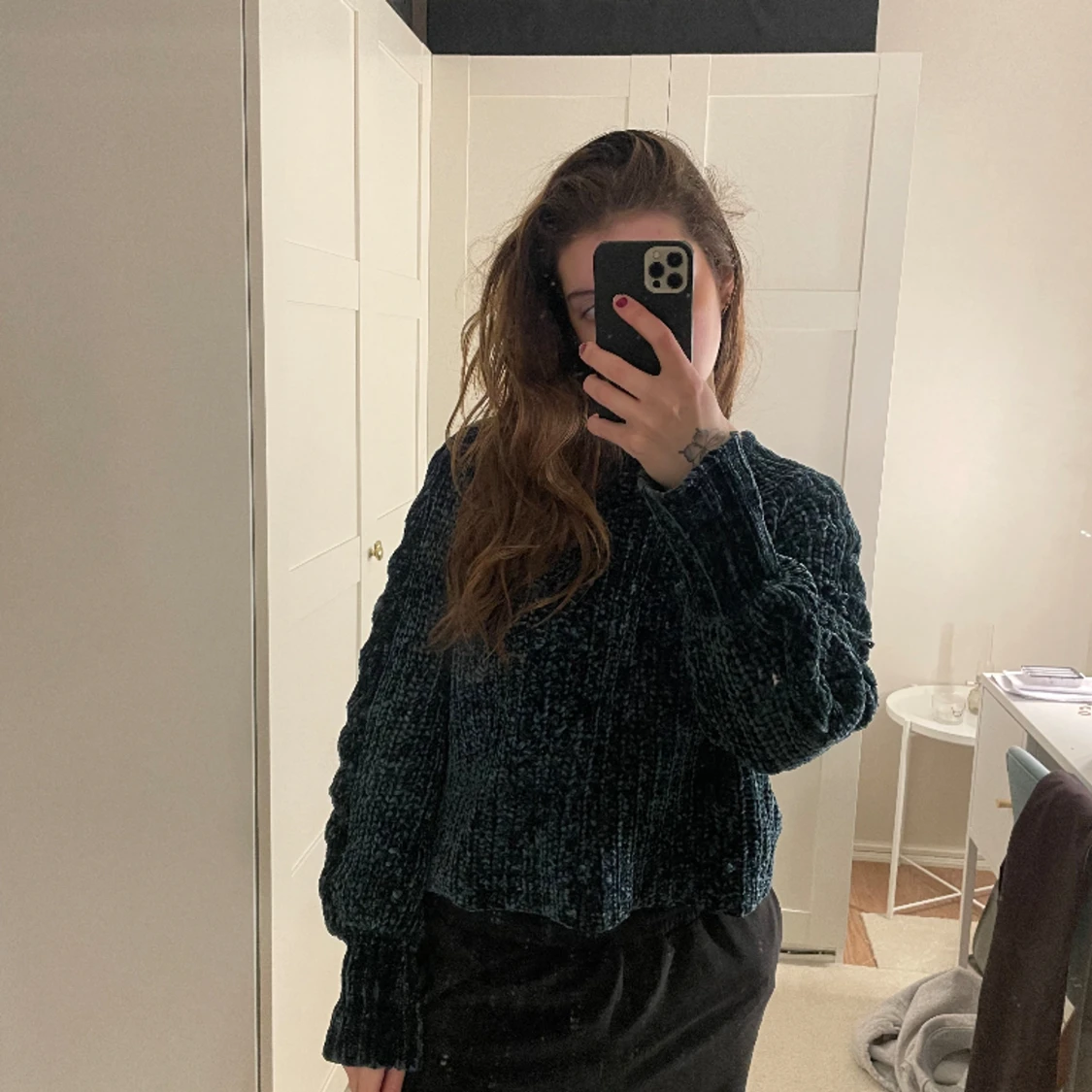 Blå kabelstickad tröja - 90