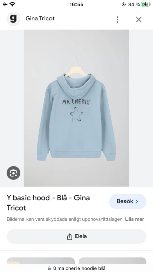 Ljusblå Ma Cherie hoddie - Säljer min ljusblåa ma cherie hoodie då jag måste rensa min garderob. Den är jättefin. Den är slutsåld överallt
