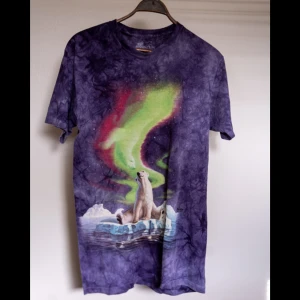 Isbjörn T-shirt The Mountain - T-shirt med superfint tryck med isbjörn och norrsken. Storlek M. Skulle säga M-L och ganska lång i modellen. Jättefin kvalite i 100% bomull.