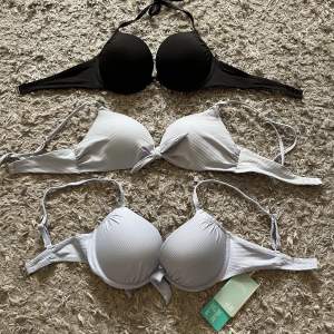 3 stycken bikiniöverdelar från H&M. Oanvända, push-up på alla! Ska sälja tillsammans. Nypris ca 200kr styck 💕