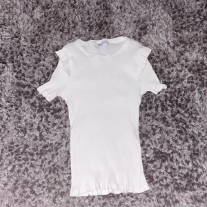 Zara t-shirt - En jätte snygg t-shirt från zara med volanger på axlarna. Har aldrig använt skick:10/10 storlek:M men passar alla då den är väldigt stretchig