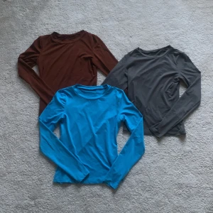 Långärmade tröjor  - Långärmade tröjor i olika färger, använda max tre gånger, står ingen stolek men passar till XS-M, väldigt strechigt material, säljer alla tre för 300 kr men vid köp av en kostar 120 kr st, hör av er ifall ni har funderingar 🥰