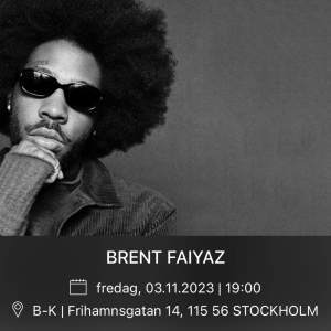 Kommer tyvär inte kunna gå därav säljer jag min biljett till Brent faiyaz konsert i Stockholm den 3 november 😊  (13+ biljett) 