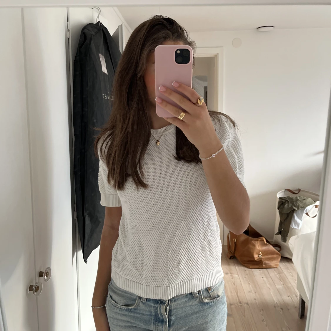 Vit stickad t - shirt - 90