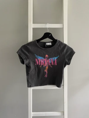 croppad nirvana tröja  - croppad tröja med nirvana tryck på ifrån hm.  Knappt använd och i bra skick.  Läs min bio !