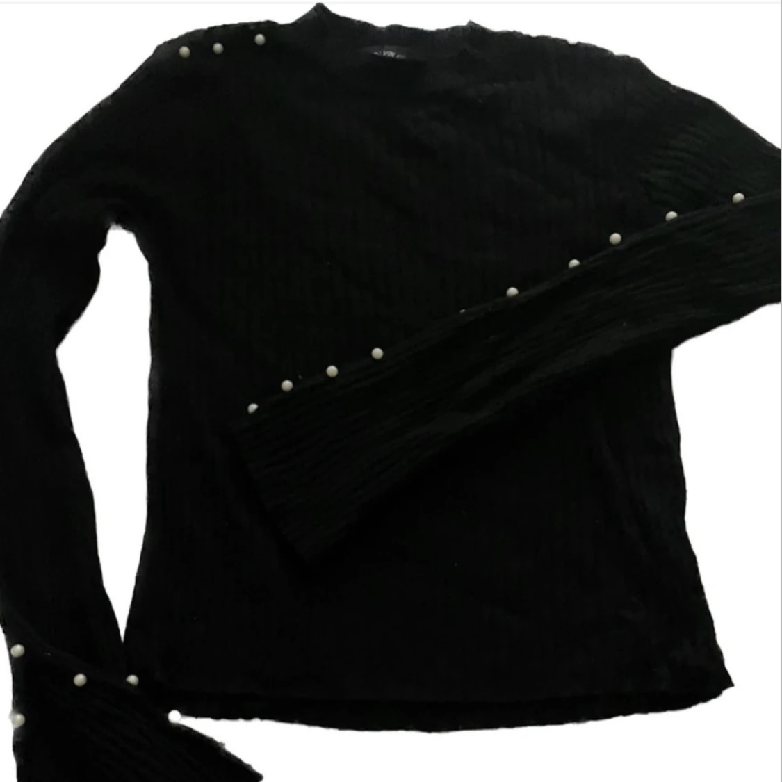 Lång ärmarna svart tröja med pärlor