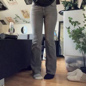 säljer dessa grå Bootcut jeans från Gina tricot!💕 säljer då jag har ett liknanade par! storlek 40 och passar S/M! de säljs inte längre men nypris 600kr<3 midja: 80cm. innerbenslängd: 79cm. läs POLICY och FRAKT innan du skriver! använd gärna köp nu🤍