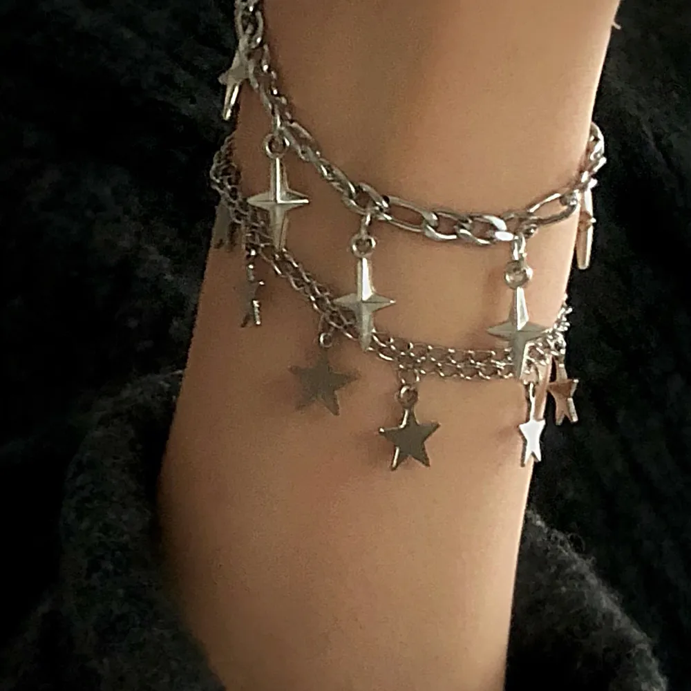 ✭Handjord Double Chained Star armband i rostfritt stål.✭ Skicka gärna armbandstorlek vid beställning.💋 {frakt 15kr}. Accessoarer.