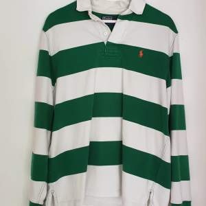 Rugby Sweatshirt by POLO Ralph Lauren  Green/white striped, orange logo  Size: L(mens)  In great condition!