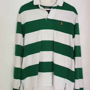 POLO Ralph Lauren - Rugby Sweatshirt by POLO Ralph Lauren  Green/white striped, orange logo  Size: L(mens)  In great condition!