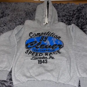Grå hoodie  - Grå hoodie med blå och svarta bokstäver har använts ett par gånger ser ut som ny 