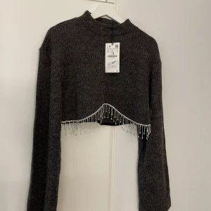 Zara top - En stickad grå top med fina detaljer på framsidan. Helt ny Stl l men rätt kort så passar även fint till en m. 