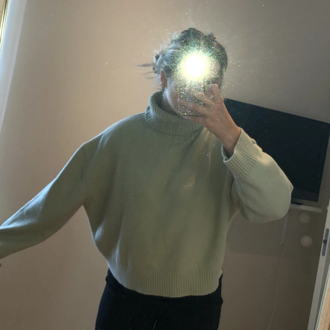 Ljusgrön stickad tröja - 90