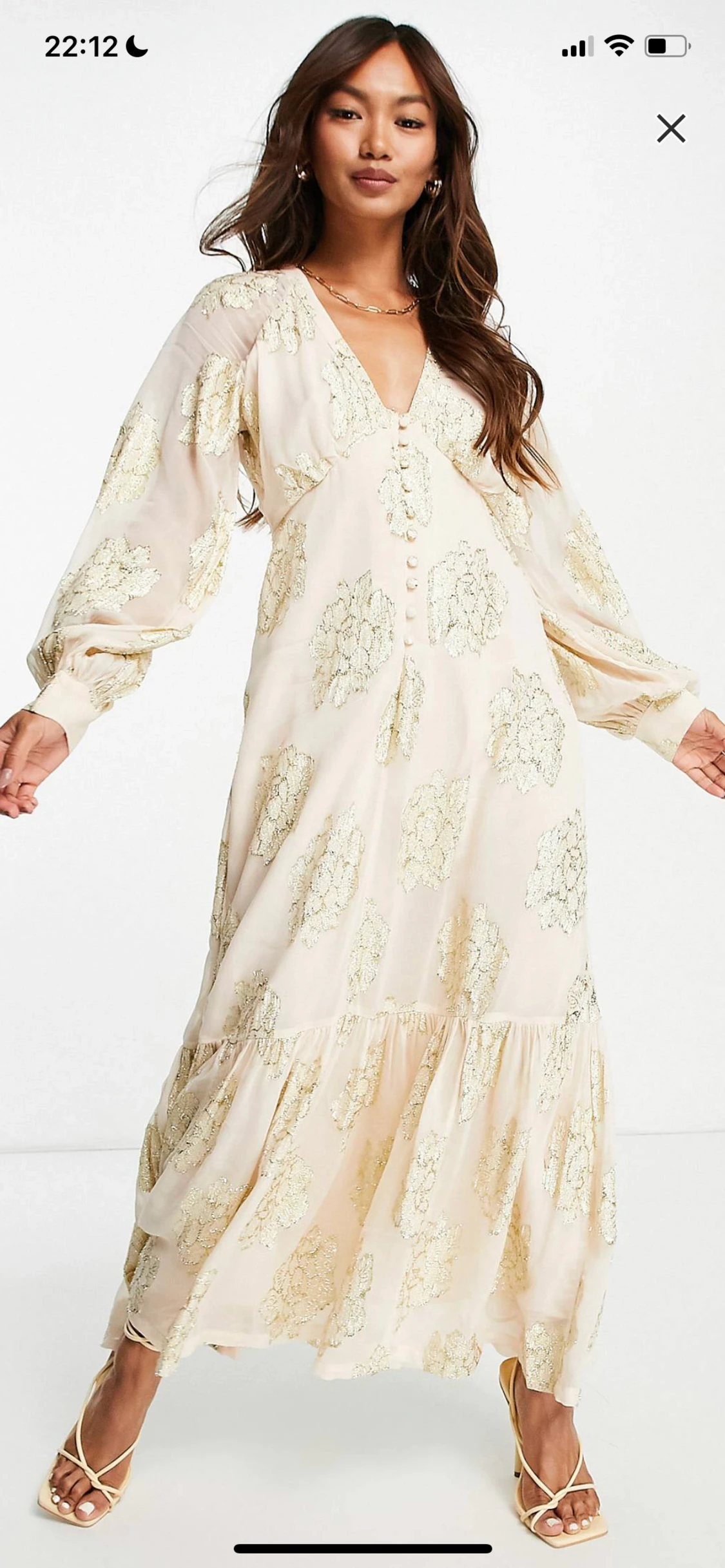 Metalliskt blommig Maxiklänning  - 90