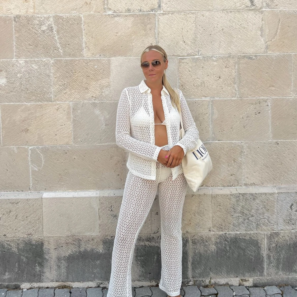 Vitt stickat set - 90