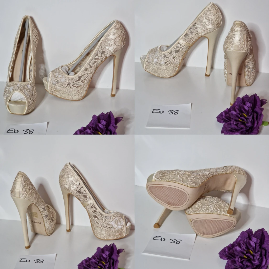 Romantiska pumps i beige spets strl 38 - 90