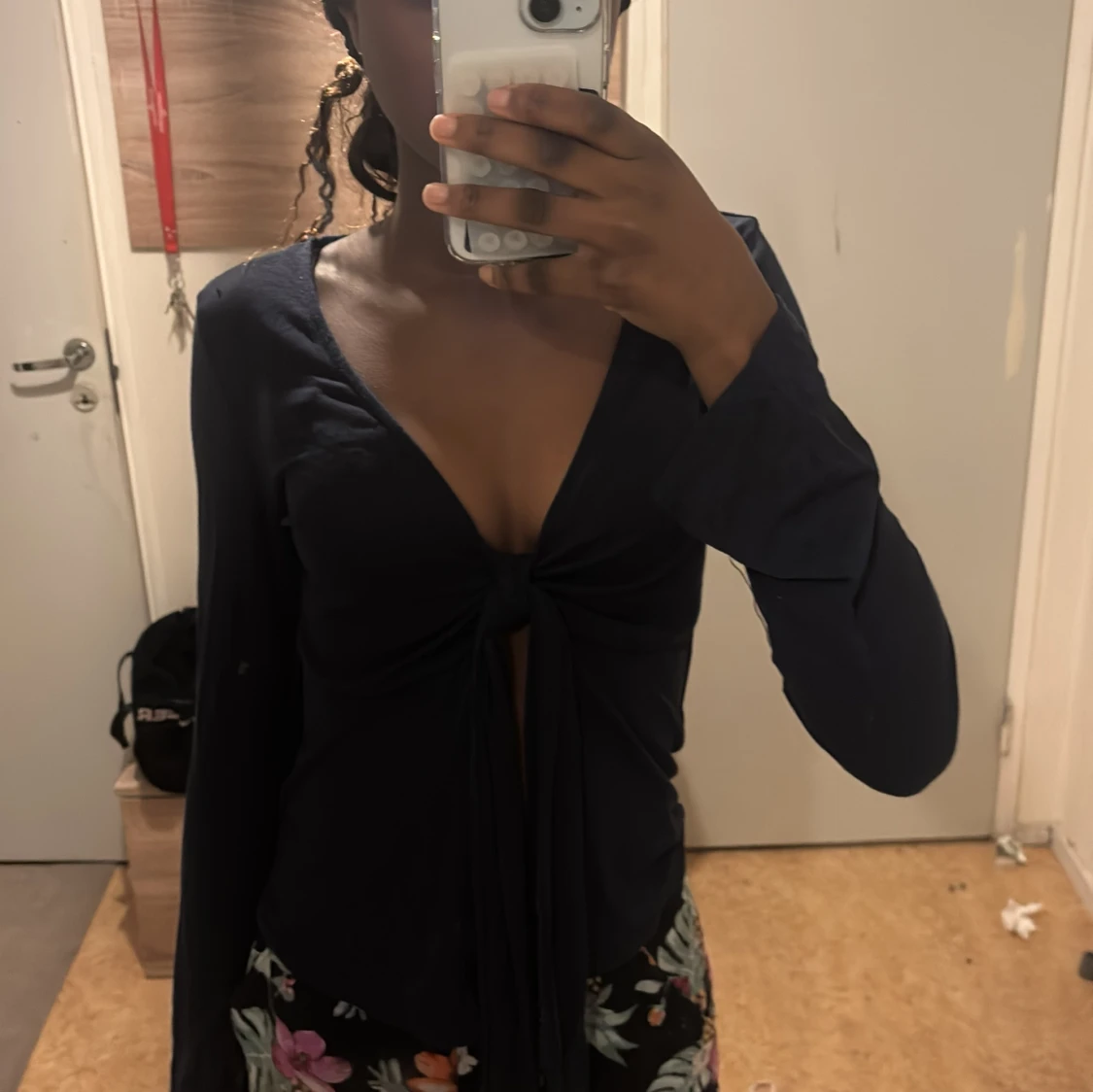 tie front long sleeve top - 2