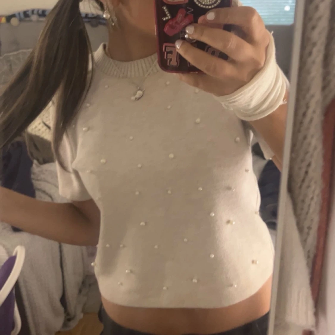 Vit pärlprydd topp från Zara - 1