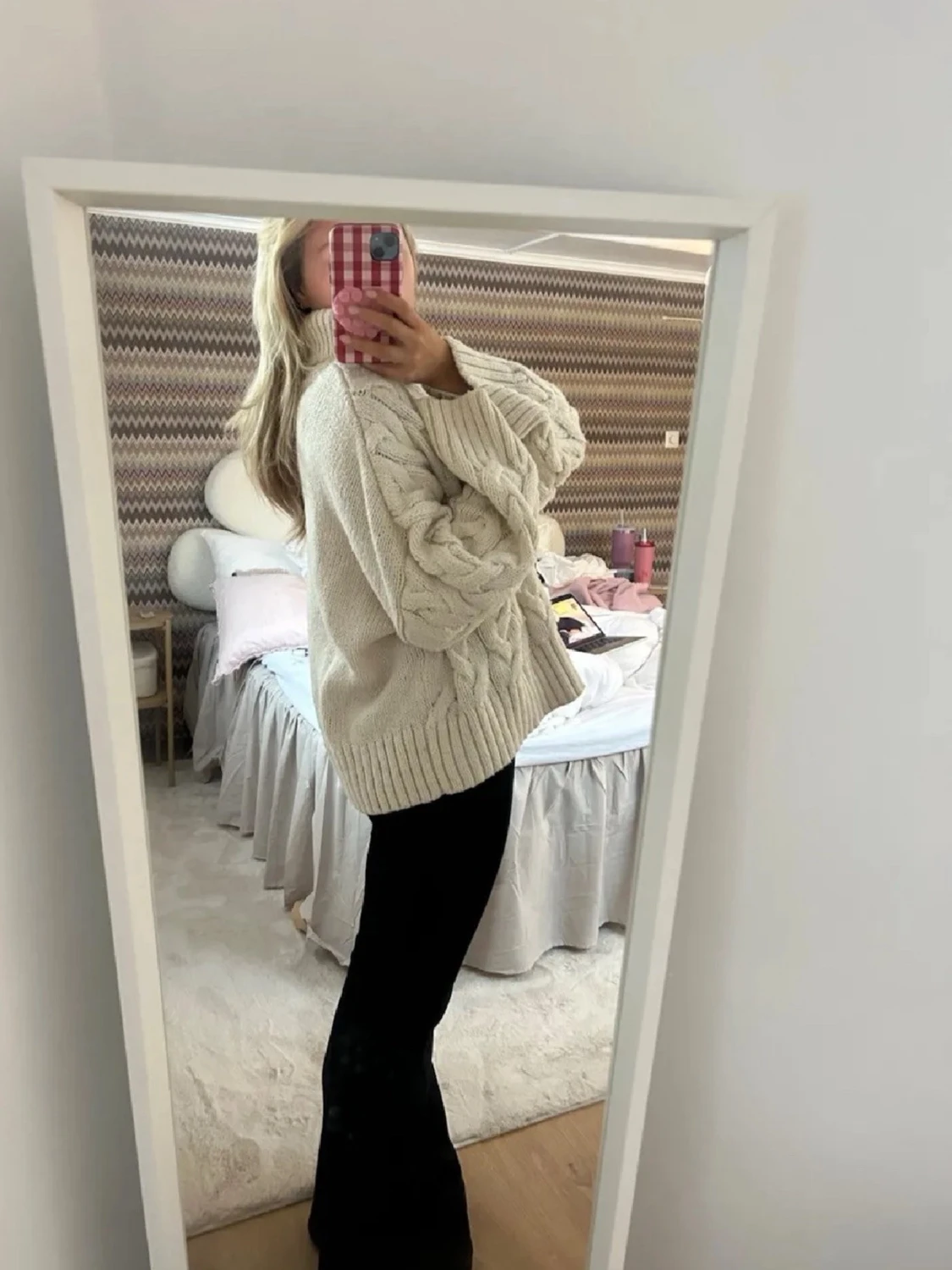 Vit kabelstickad polotröja - 3