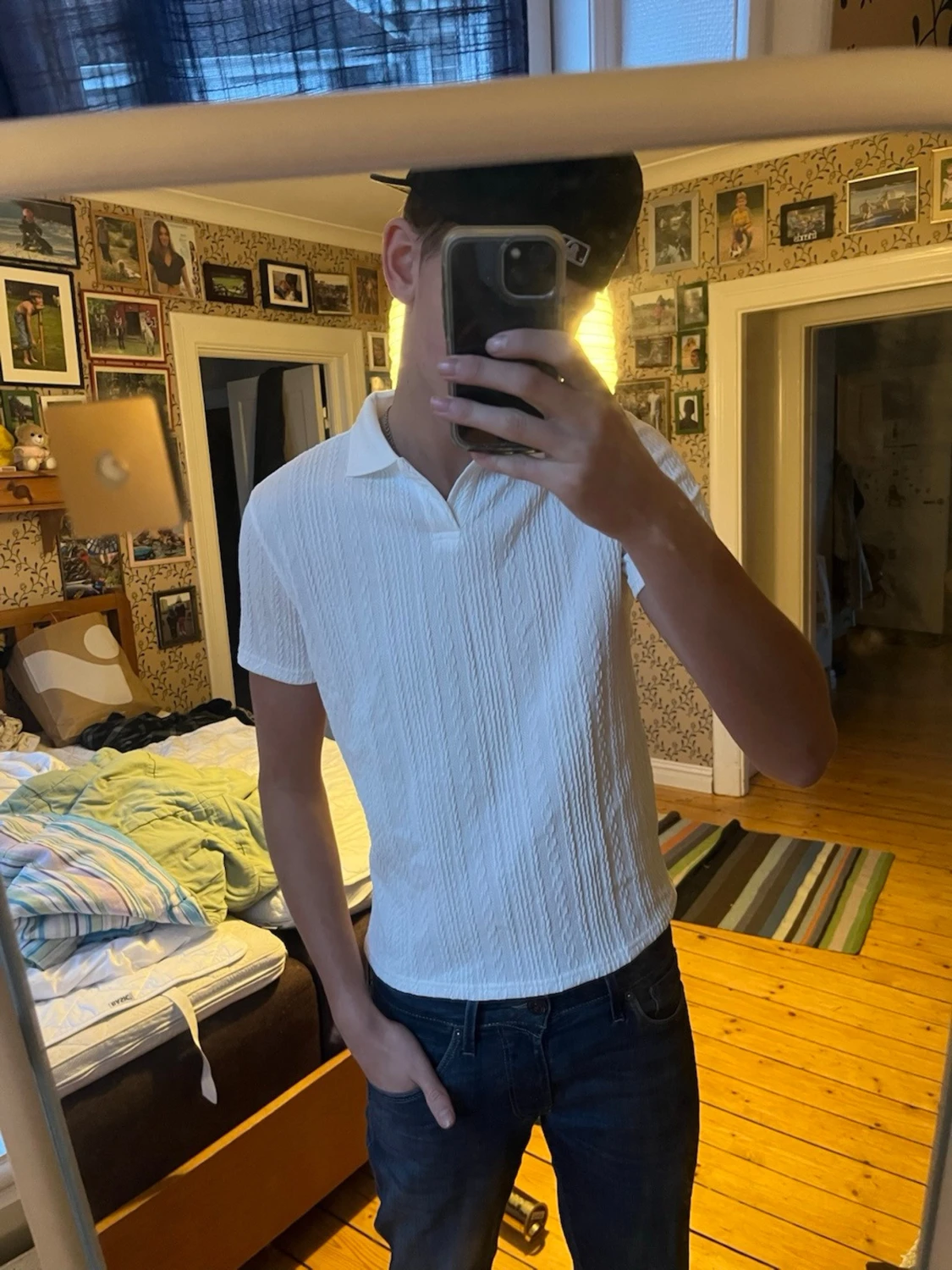 Vit ribbad polotopp med krage - 2