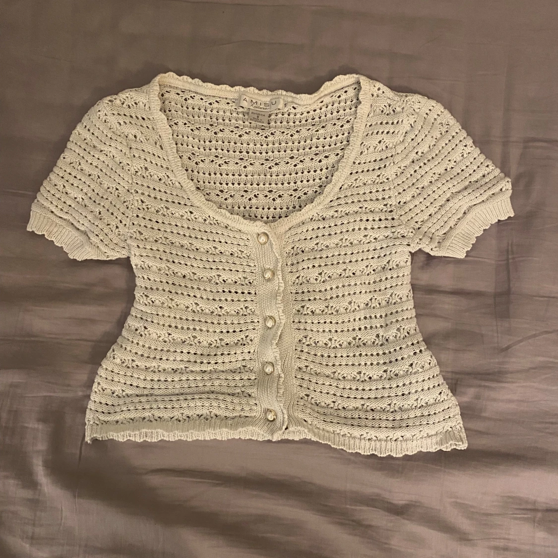Vit stickad blus/kofta - 1