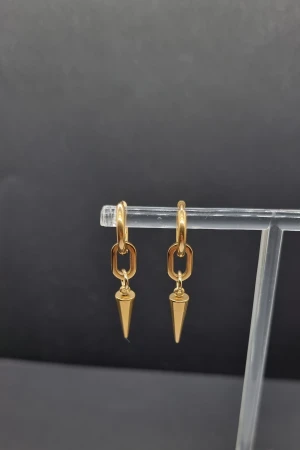 Guldiga örhängen med spetsig hängande detalj - Snygga örhängen i guldton med geometrisk design. Material-rostfritt stål 