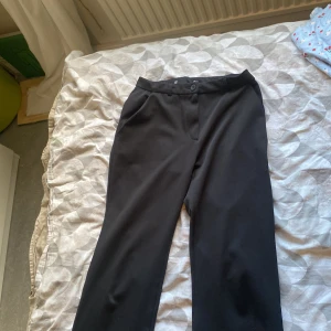 Svarta kostymbyxor från Lager 157 - Svarta kostymbyxor från Lager 157, modell Nellie Star. Byxorna har raka ben, klassisk midja och stängs med knapp och dragkedja. Materialet är slätt och känns mjukt mot huden, perfekt för en clean och stilren look.